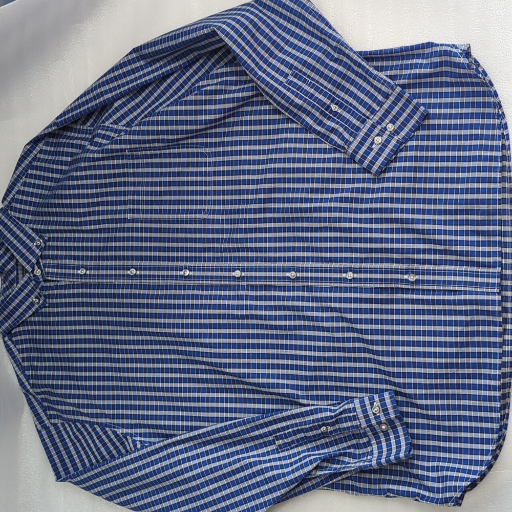 Men's Maker & Company Blue Multi-colored Plaid Dress Shirt Size XXL